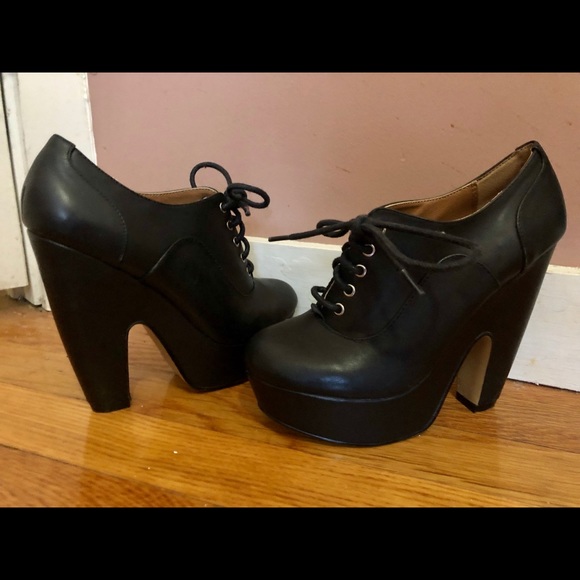 Shellys London black platform wedge lace up 6 36 - Picture 7 of 8